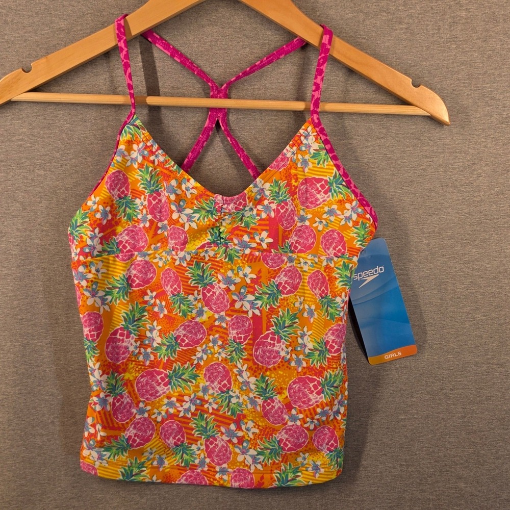 Speedo Girls Pink Orange Pineapple Floral Tankini Swim Top Size 16 NWT 7776191